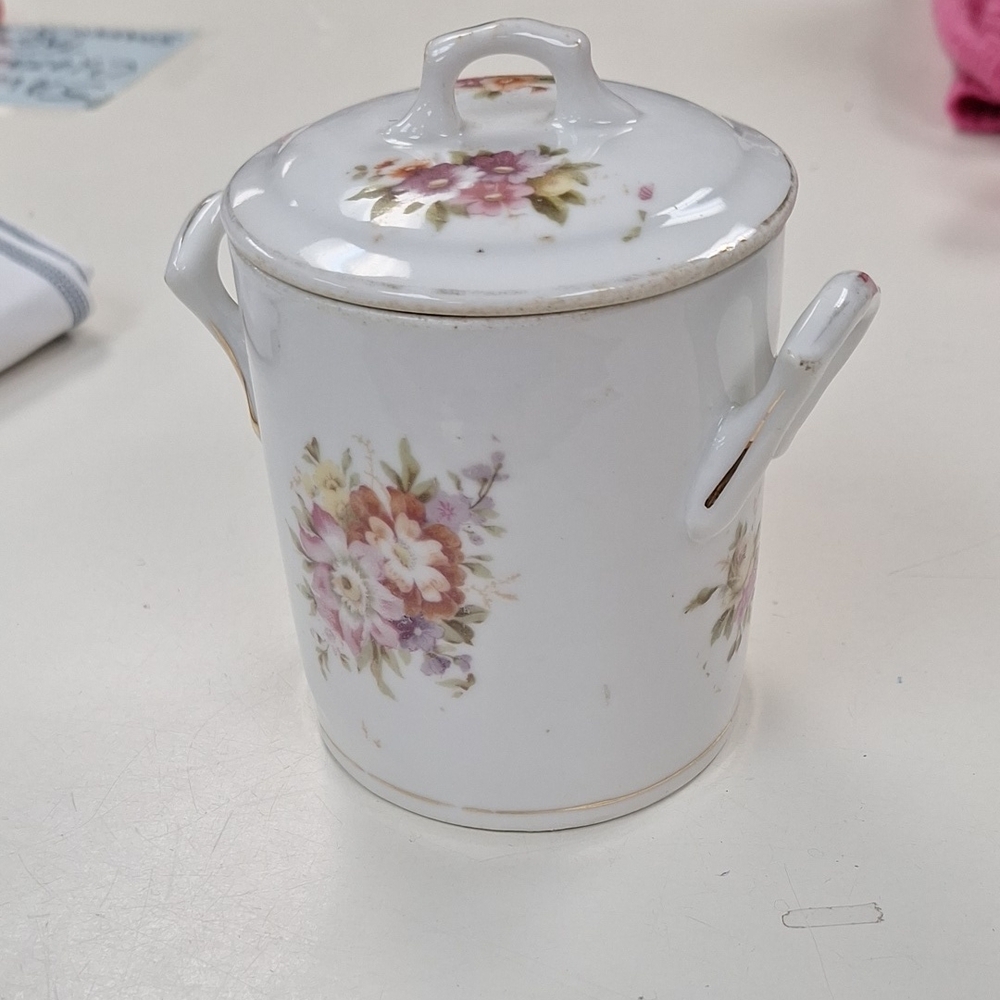 VINTAGE.  Floral Porcelain Canister with Lid for condensed milk